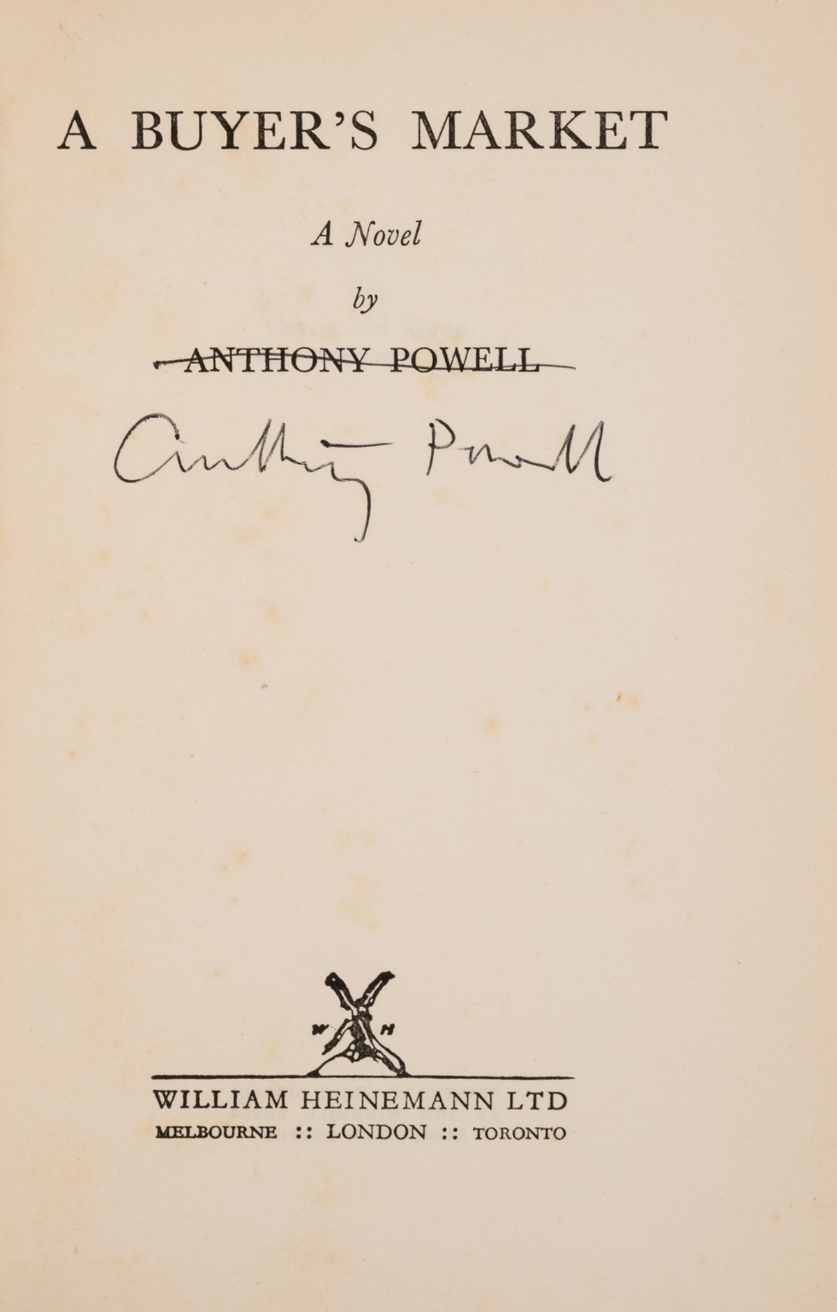 Powell (Anthony) A Buyer's Market, first edition, signed by the author, 1952.