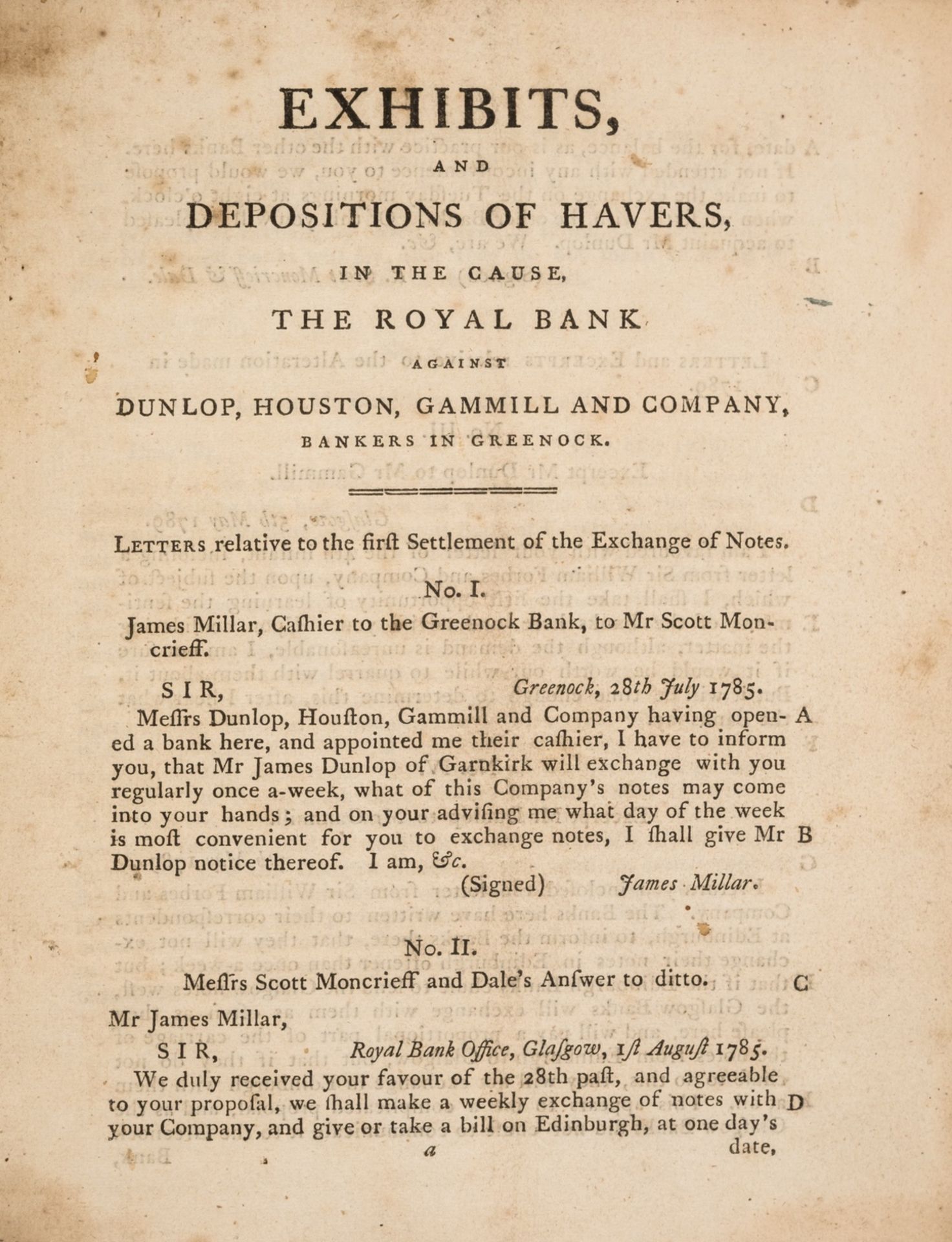 Royal Bank of Scotland. (A coherent collection of printed papers, depositions and reports, 1794.