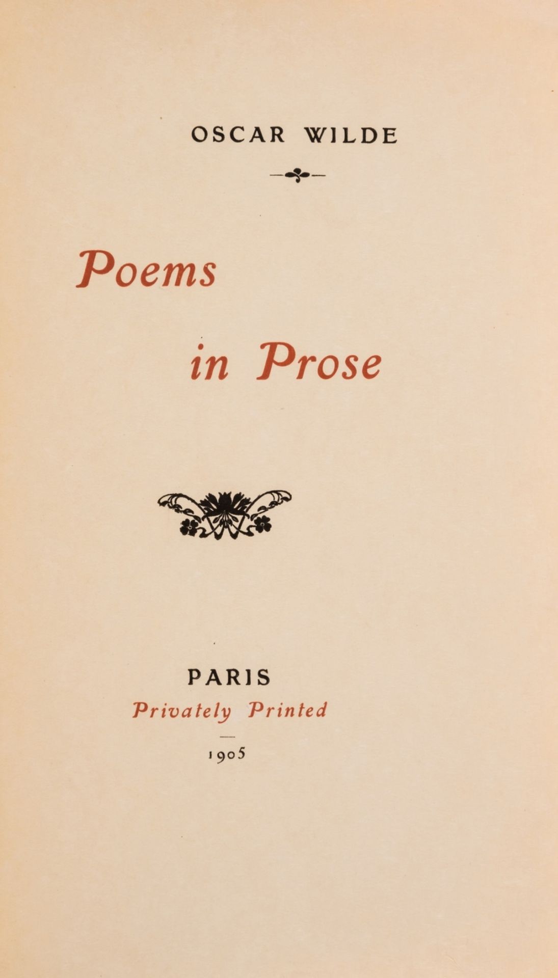 Wilde (Oscar) Poems in Prose, one of 50 copies on japon, Paris, Privately Printed, 1905.