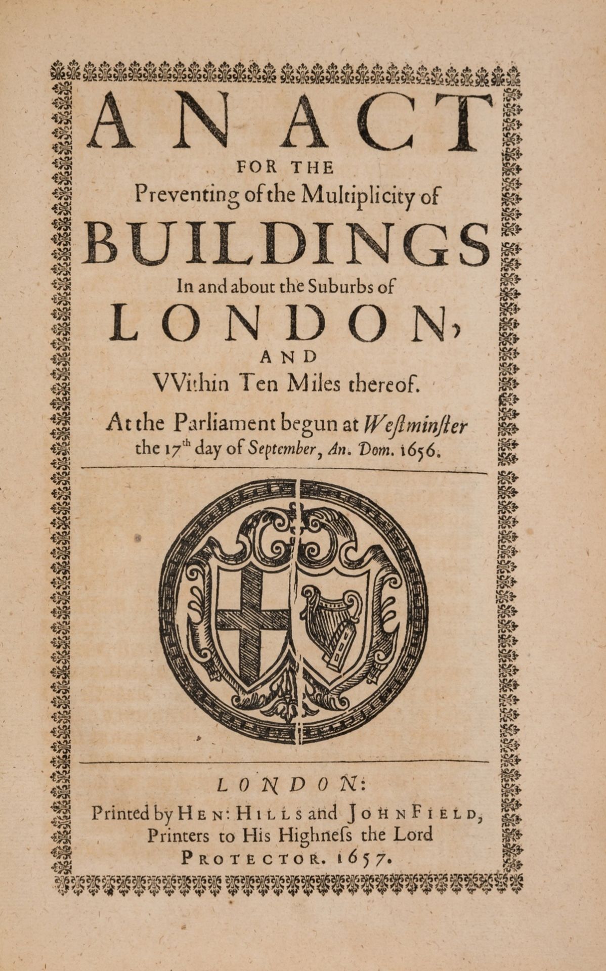 Commonwealth. An Act for the Preventing of the Multiplicity of Buildings in and about the Suburbs …