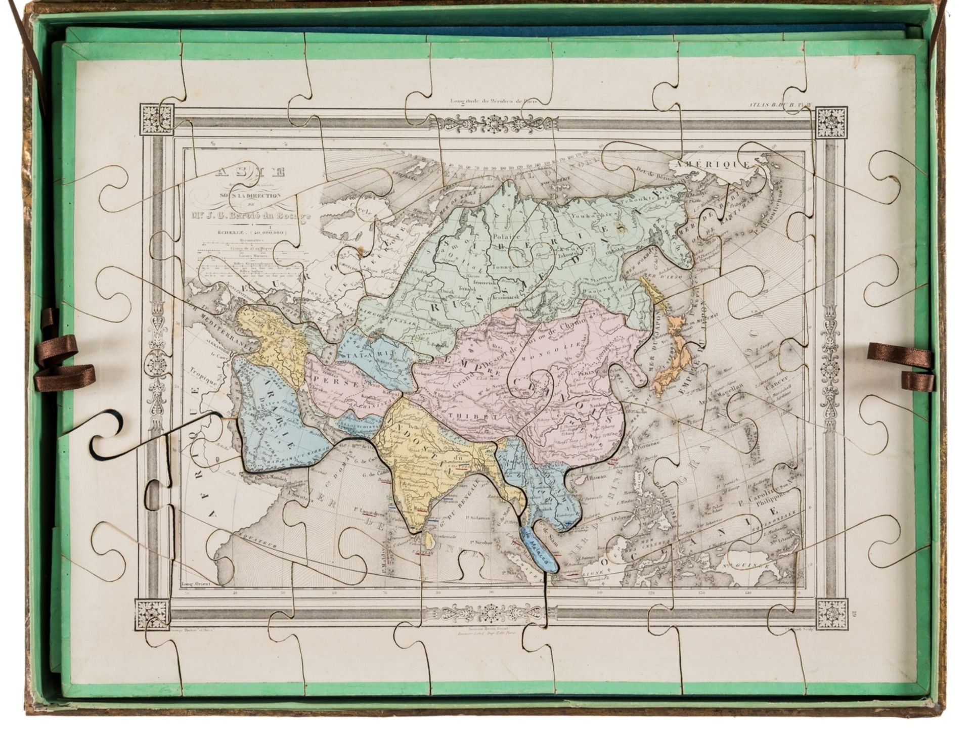 Puzzle Atlas.- Boxed set of eight jigsaw puzzle maps of the world, Paris, [late nineteenth century]