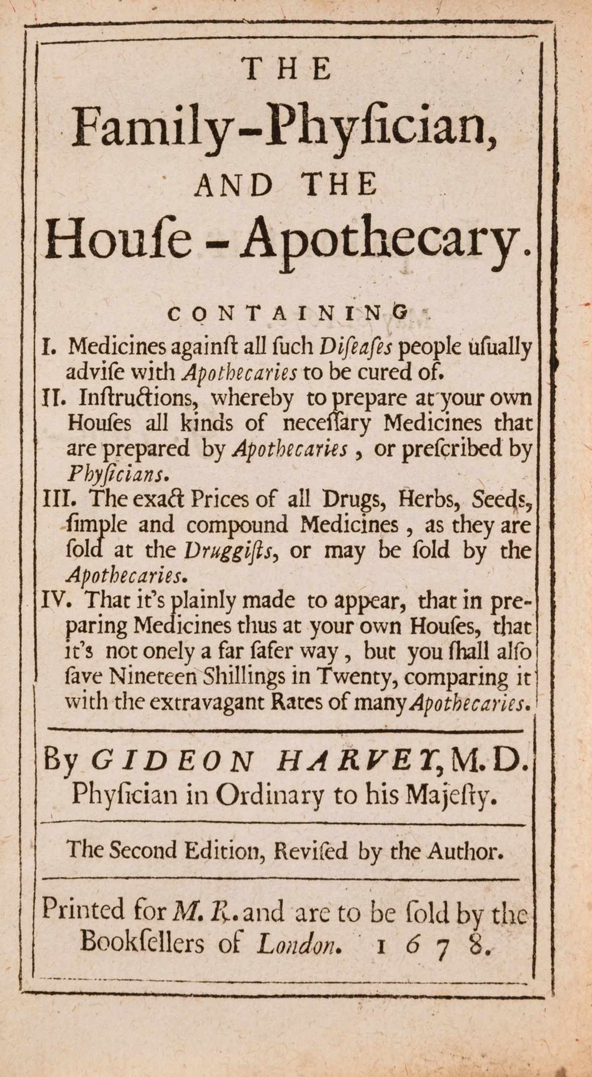 Medicine.- Harvey (Gideon) The Family-Physician, and the House Apothecary, second edition, for …