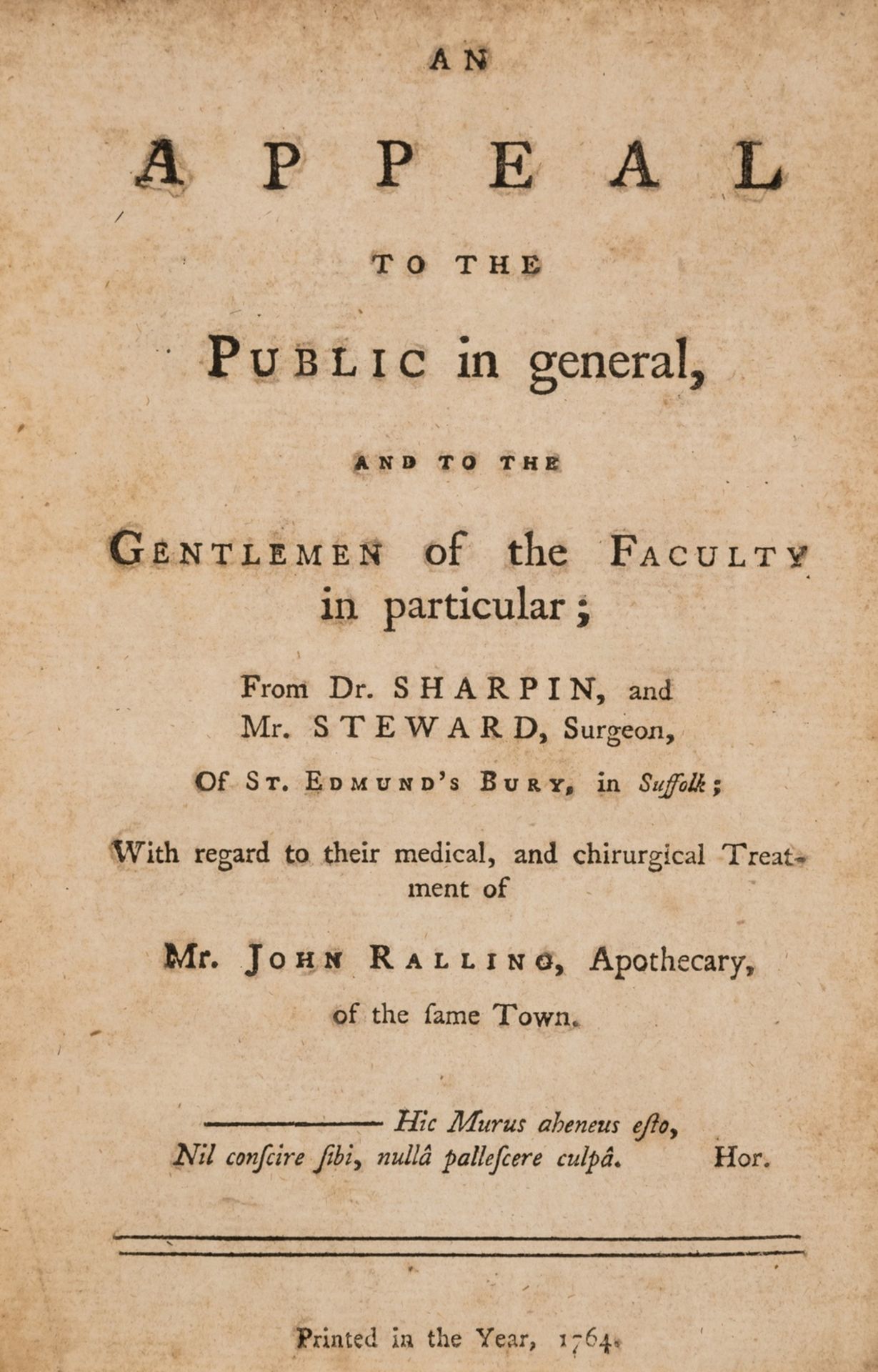 Medical malpractice.- Sharpin (Dr. Edward) An Appeal to the Public in general from Dr. Sharpin, …