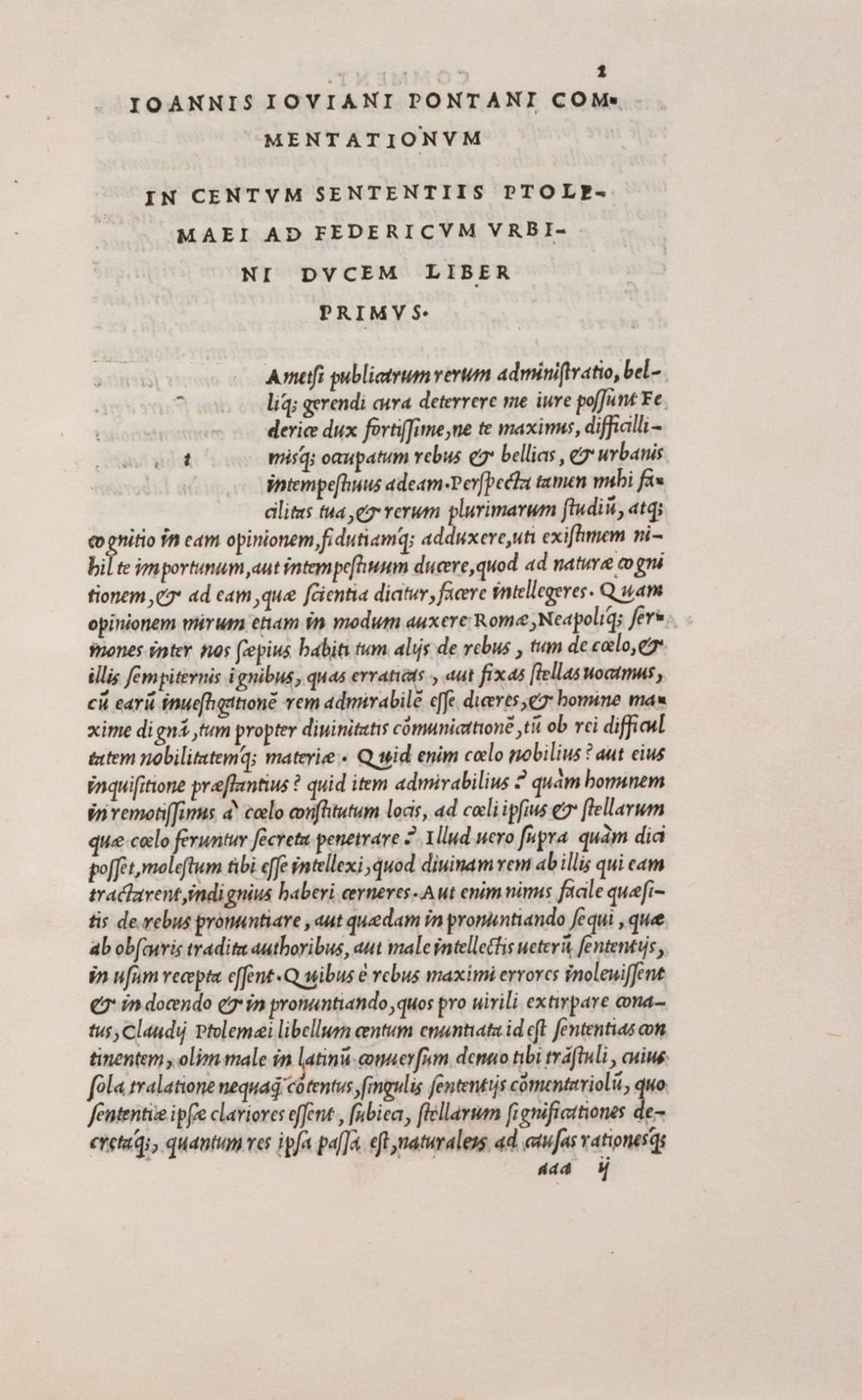 Henry Davis copy.- Pontanus (Johannes Jovianus) Centum Ptolemaei sententiae ad syrum fratem a …