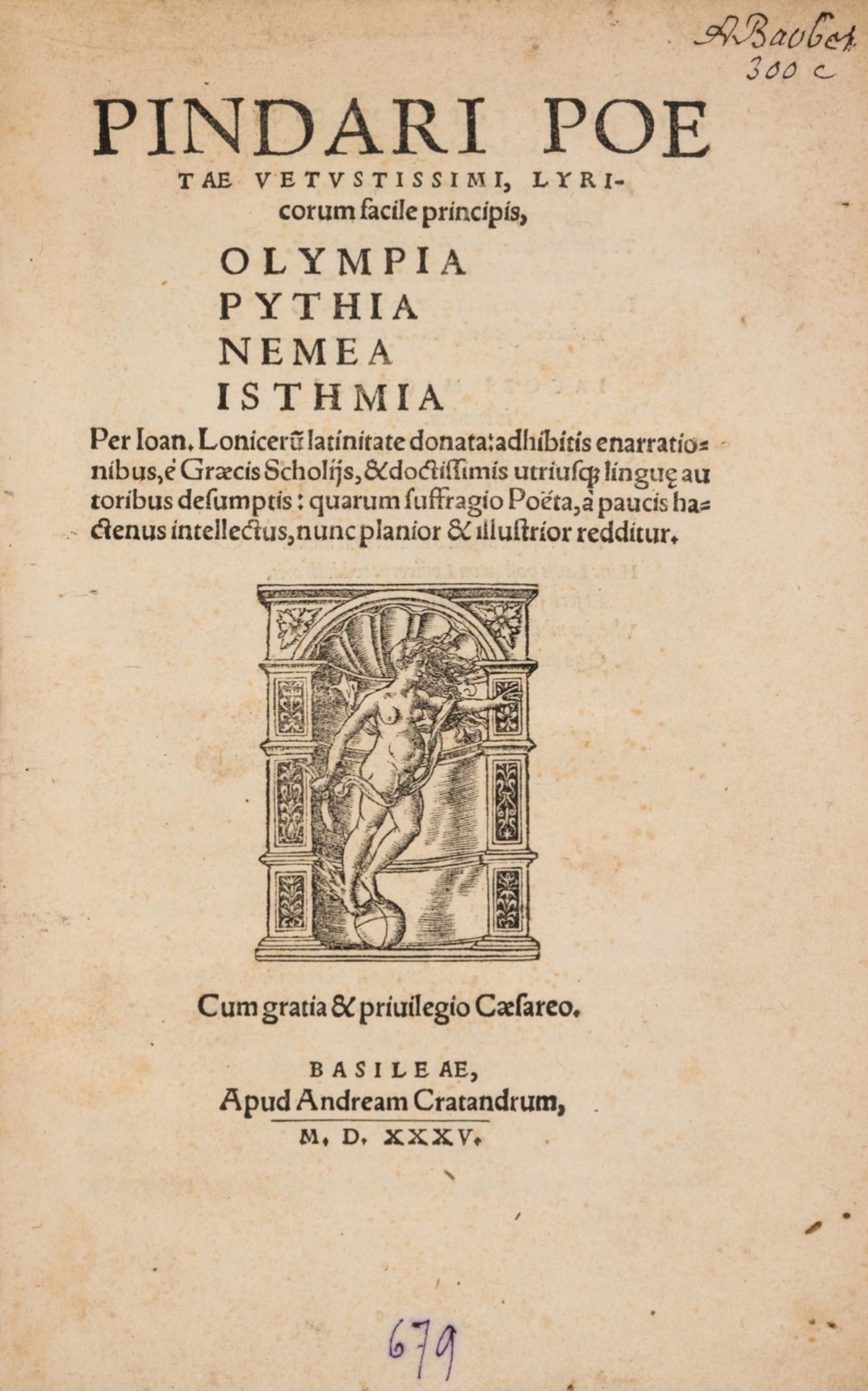 Roman binding.- Pindar. Olympia, Pythia, Nemea, Isthmia, translated by Johannes Lonicer, … - Bild 2 aus 7