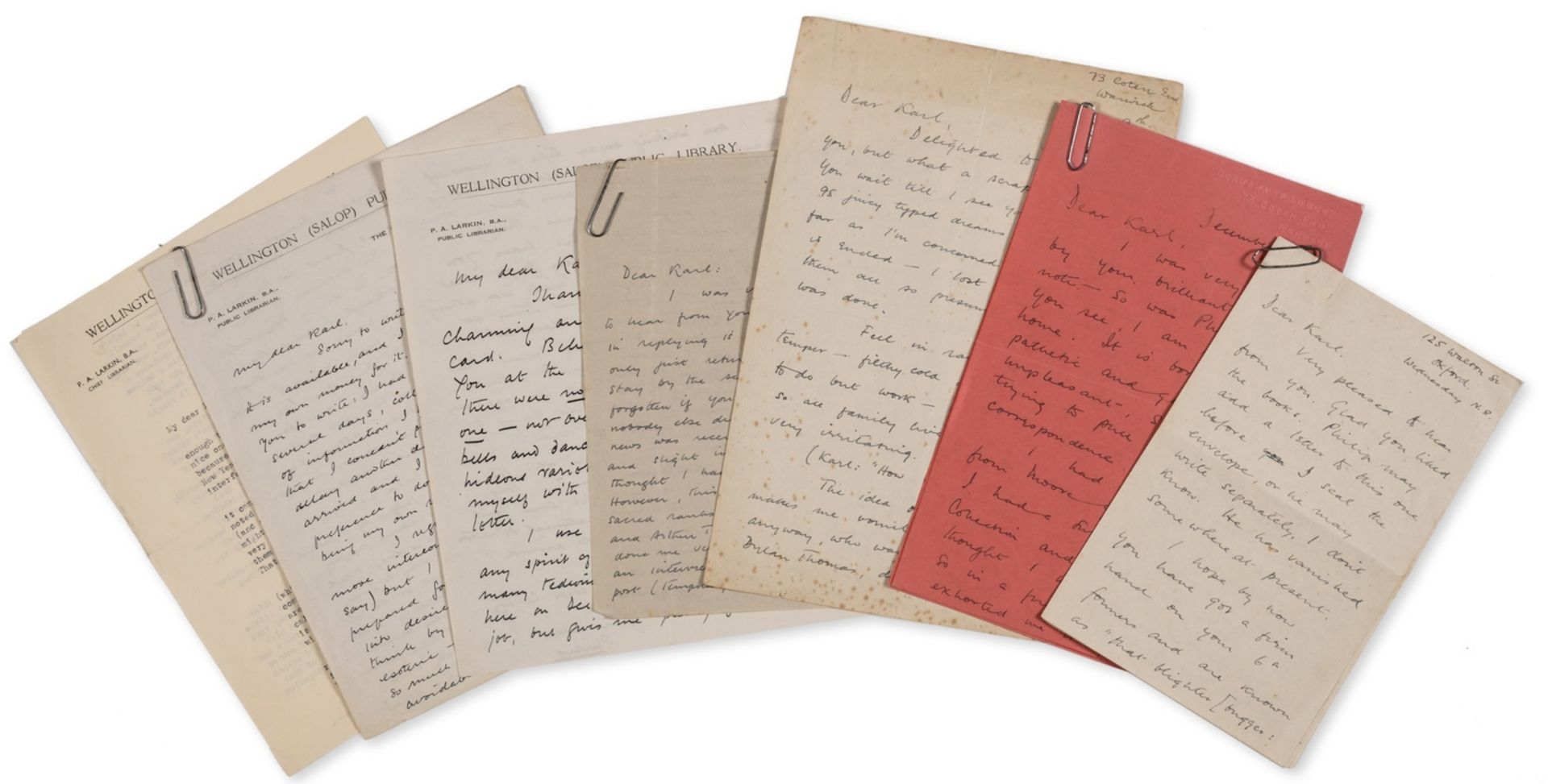 Larkin (Philip, poet, writer and librarian, 1922-85) 6 Autograph Letters, 2 Typed Letters and 1 …