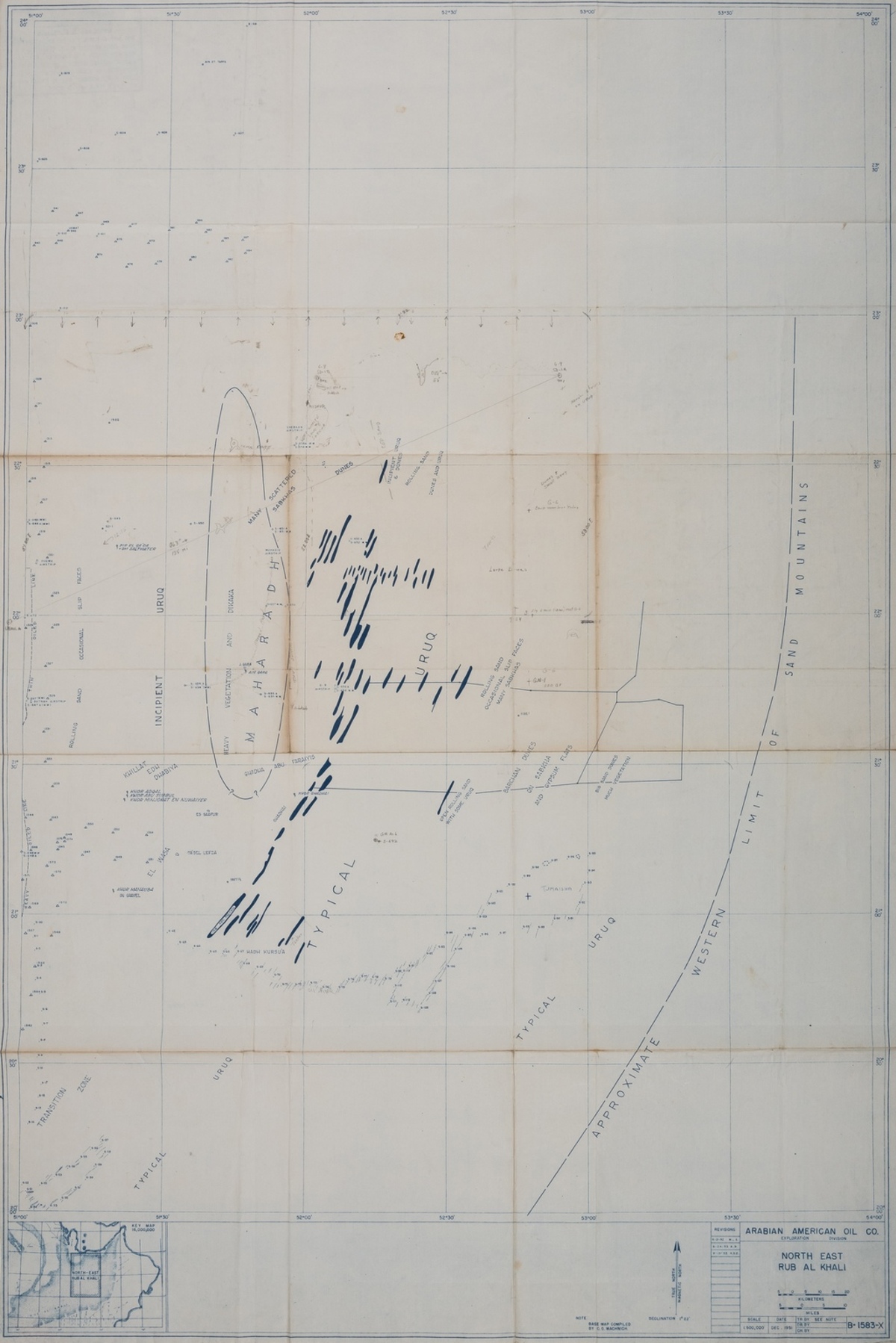 Middle East.- Saudi Aramco (publisher) North East Rub Al Khali, pilot's map with pencil …