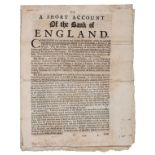 Bank of England.- [Godfrey (Michael)] A Short Account of the Bank of England, 8pp., first edition, …