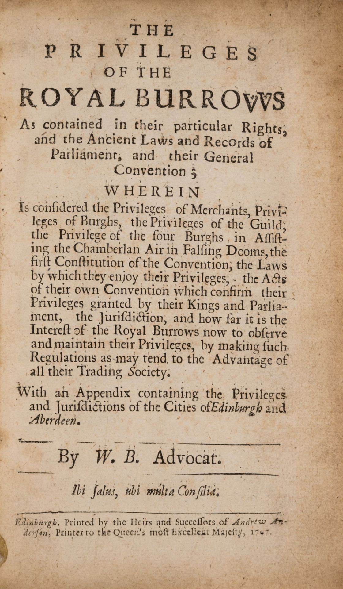 Scotland.- Black (William) The Privileges of the Royal Burrows, first edition, Edinburgh, Andrew …