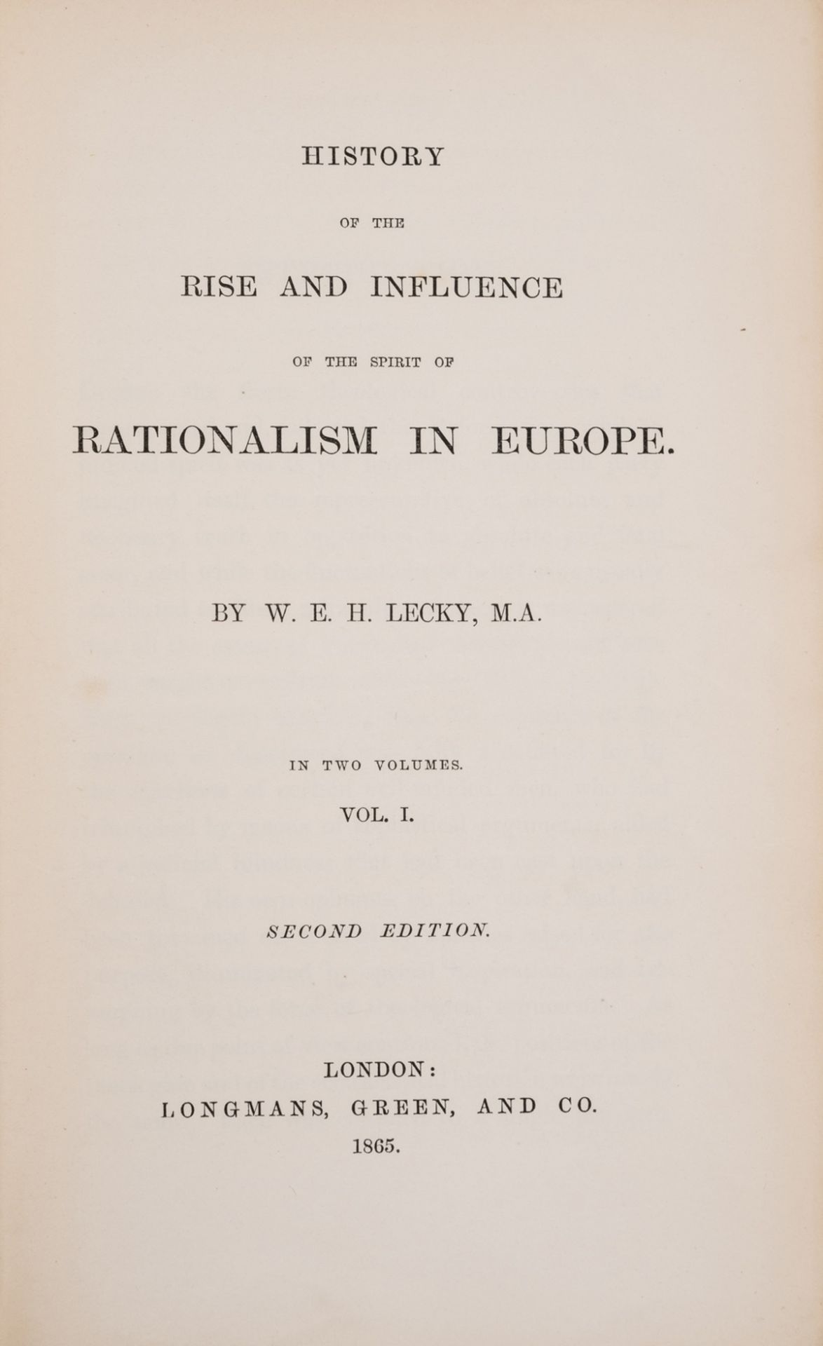 Darwin (Charles).- Lecky (W.E.H.) The Rise and Influence of Rationalism in Europe, 2 vol., second … - Bild 2 aus 5