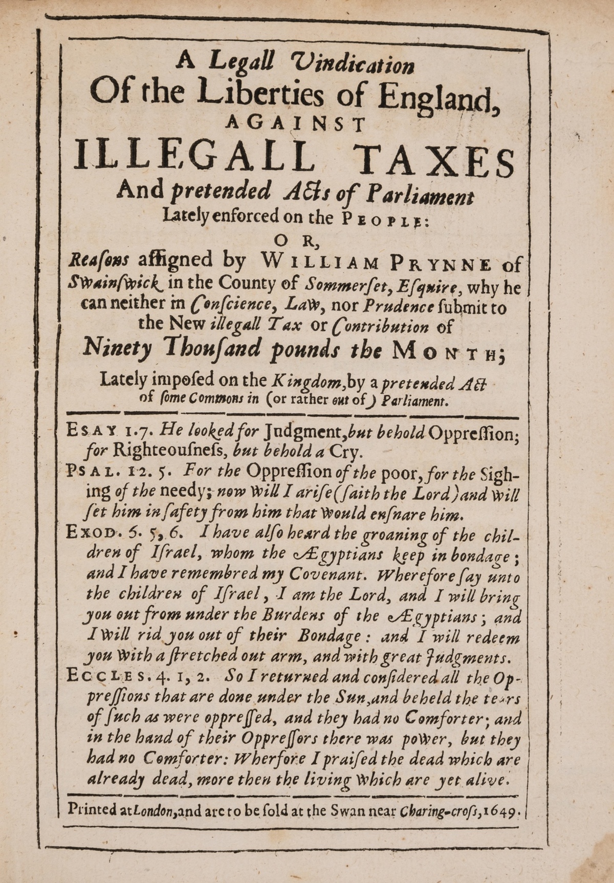 Prynne (William) A Legall Vindication of the Liberties of England..., first edition, to be sold at …