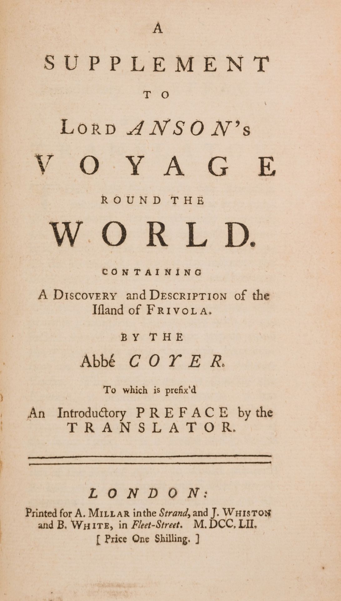 Anson (George).- Coyer (Gabriel Francois) A Supplement to Lord Anson's Voyage Round the World. …