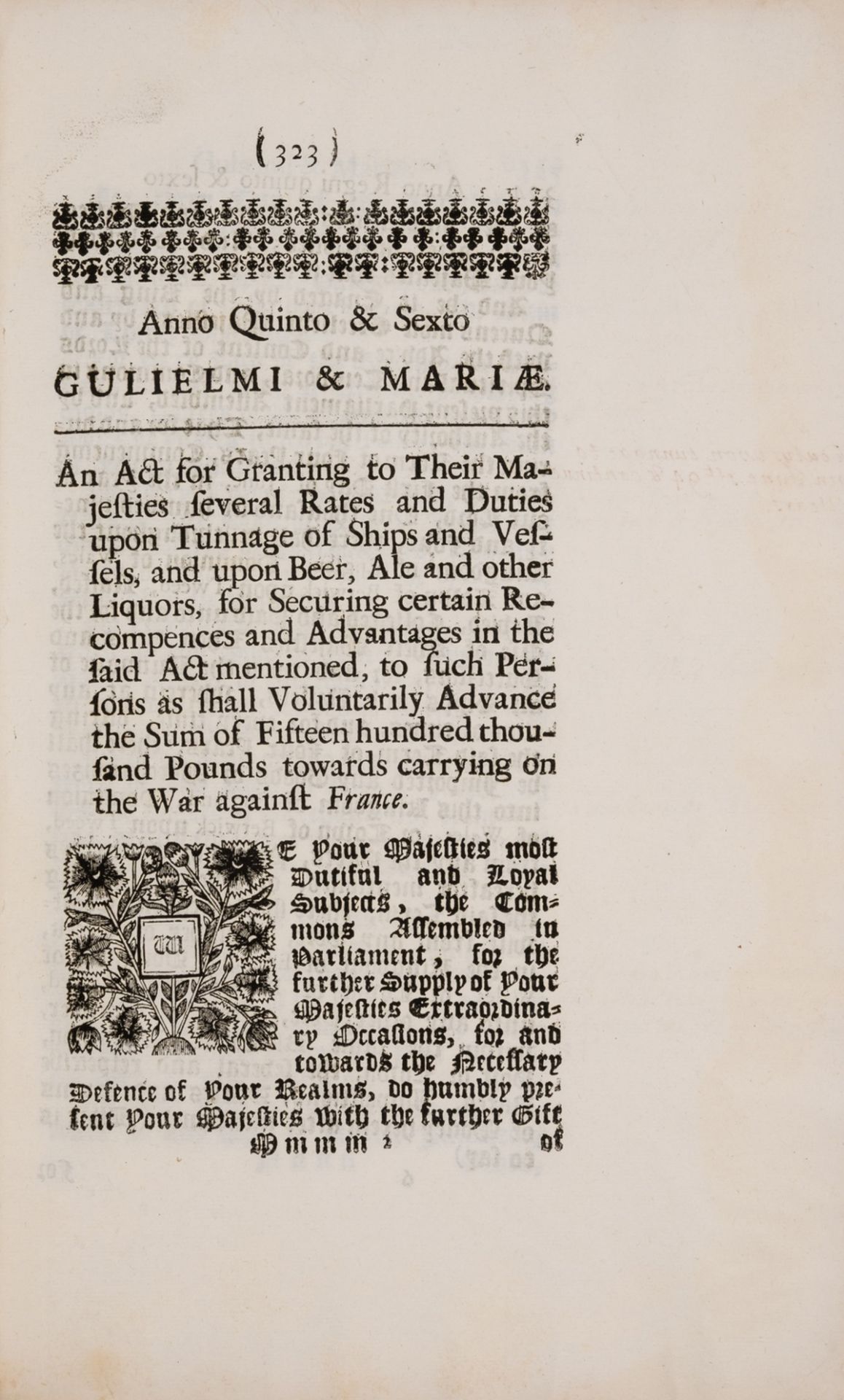 Bank of England.- William & Mary. An Act for Granting...Rates and Duties upon Tunnage of Ships and …