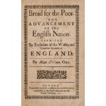 Poverty.- Moore (Adam) Bread for the Poor..., only edition, R. & W.Leybourn, 1653.