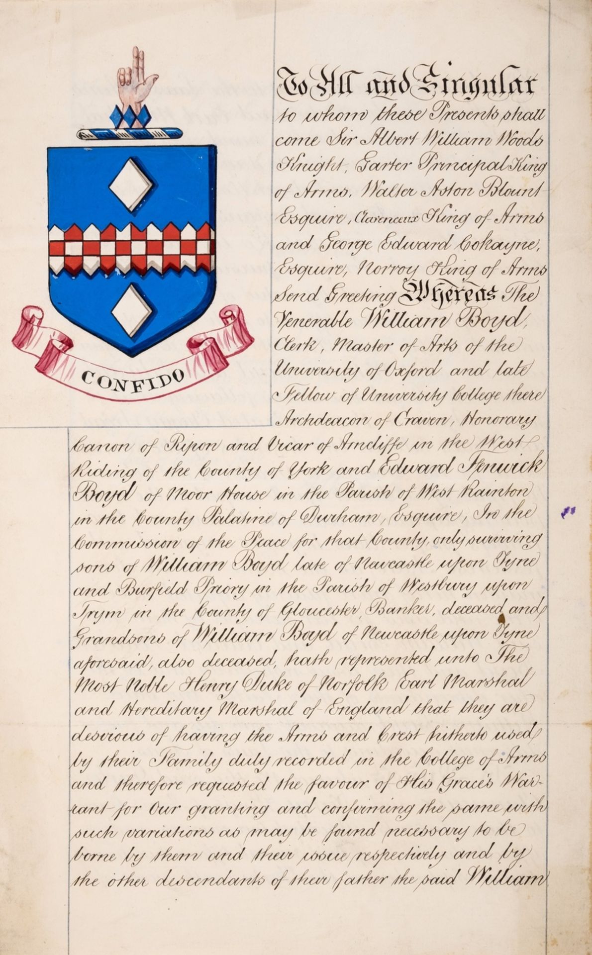 Durham & elsewhere.- Boyd (Edward Fenwick).- Woods (Sir Albert William, herald) Register of Boyd's …