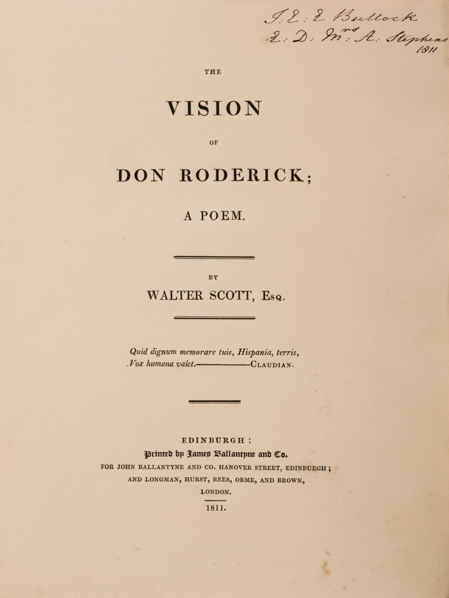 Scott (Sir Walter) The Vision of Don Roderick; A Poem, first edition, Edinburgh, 1811; and others …