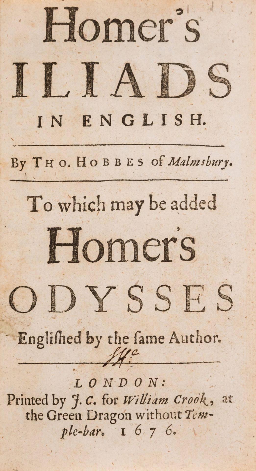 Hobbes (Thomas).- Homer. Homer's Iliads in English, rare first edition of Hobbes' translation, …