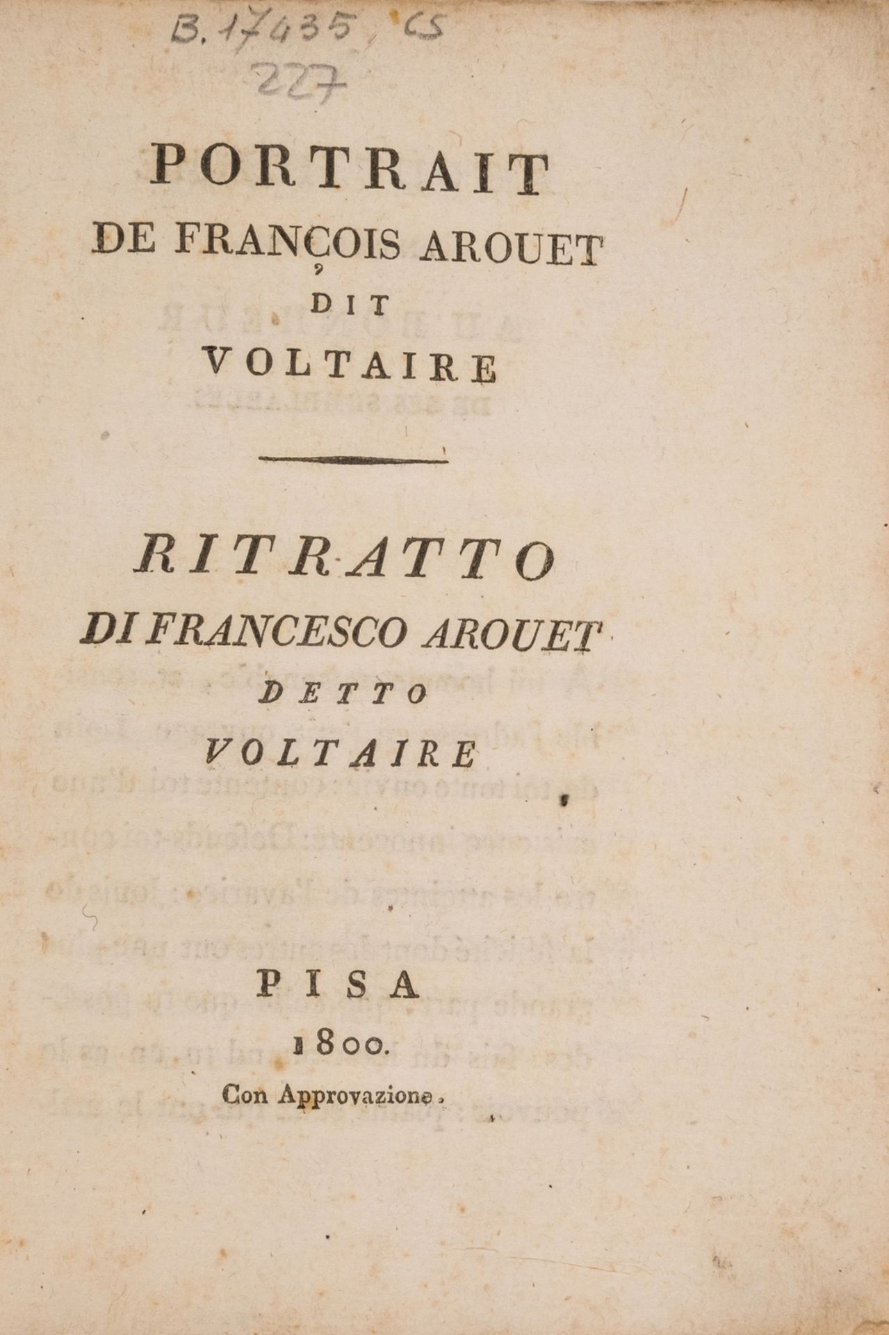 Voltaire (François Marie Arouet de) L'Esprit de Monsieur de Voltaire, n.p., 1759. & others (4)