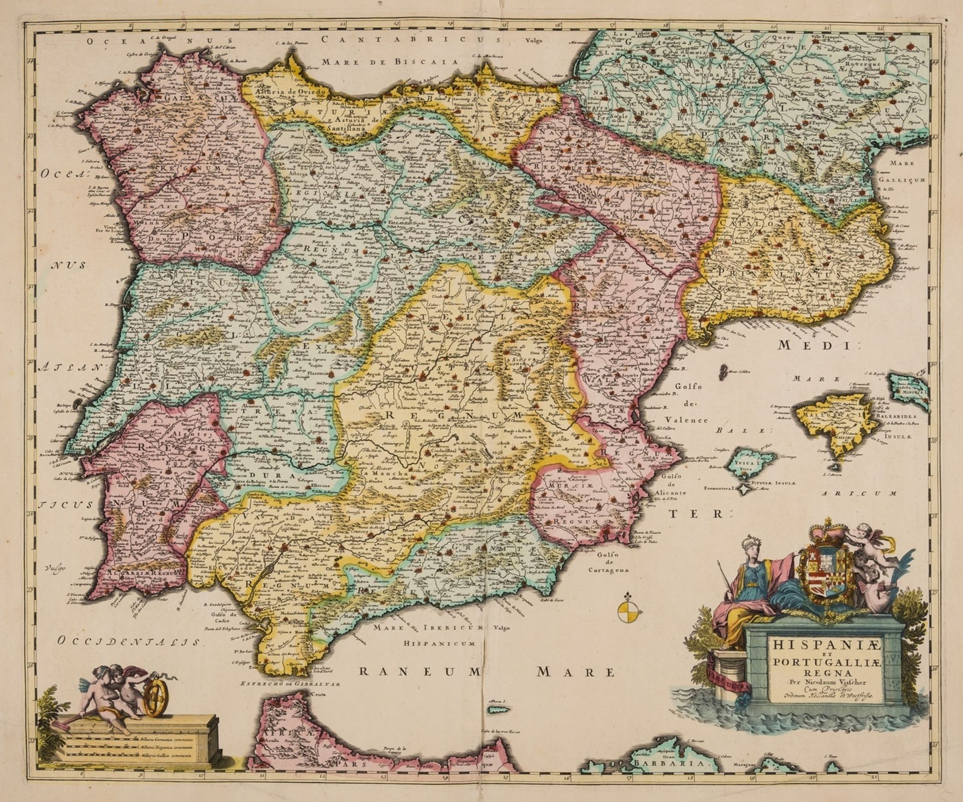 Spain & Portugal.- Visscher (Nicolas) Hispaniae et Portugalliae Regna..., engraved map, [c.1690]; …
