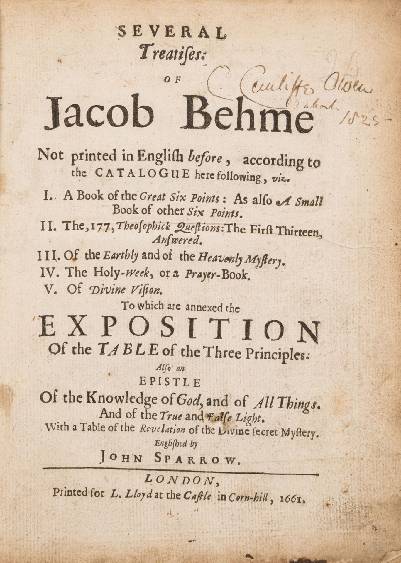 Mysticism.- Boehme (Jacob) Several Treatises...Not printed in English before, first English …