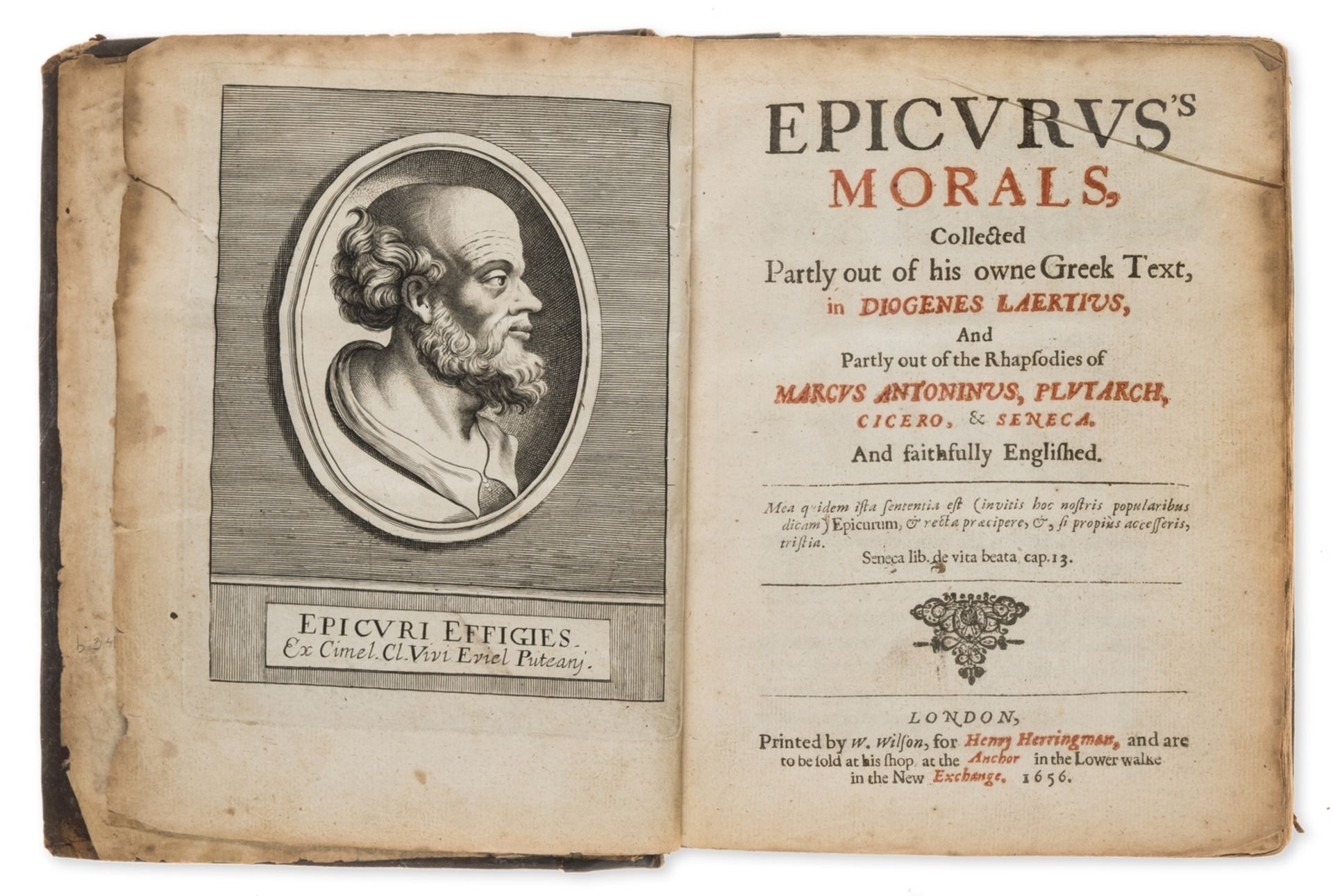 [Charleton (Walter, translator)] Epicurus. Epicvrvs's morals, collected partly out of his owne …