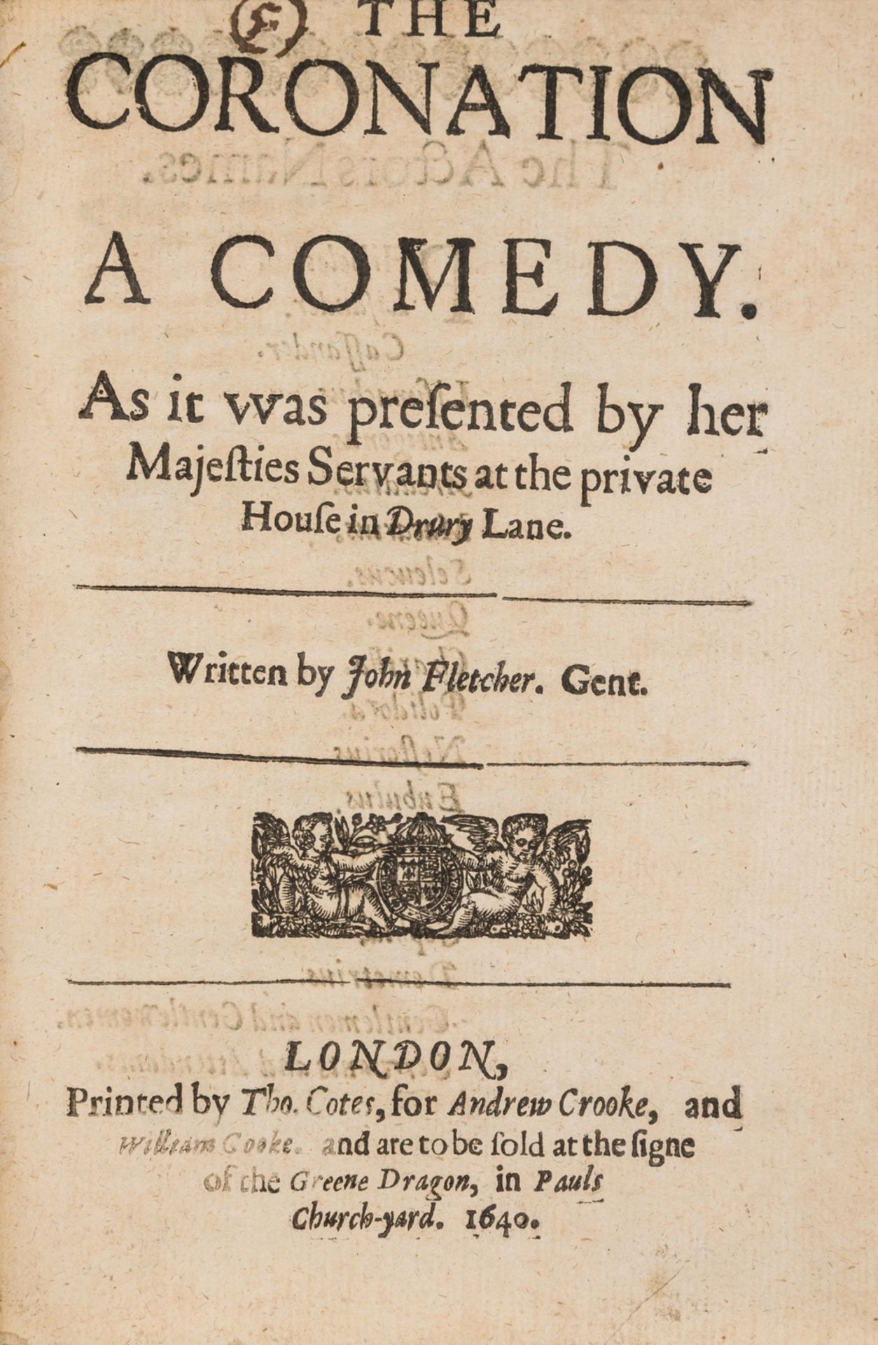 [Shirley (James)] The Coronation. A Comedy...Written by John Fletcher, first edition, Tho. Cotes, …