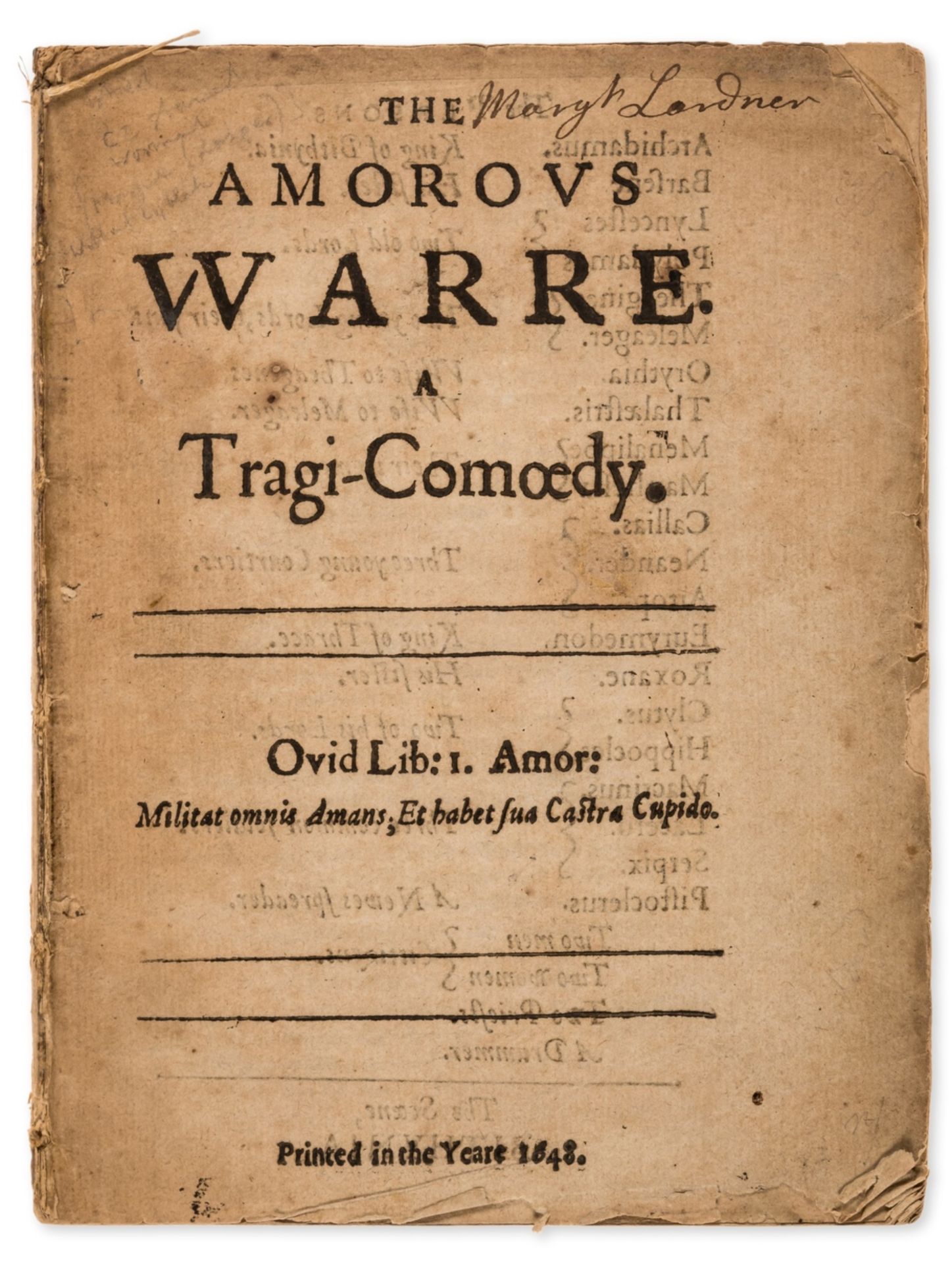 [Mayne (Jasper)] The Amorous Warre. A Tragi-Comoedy, first edition, 1648.