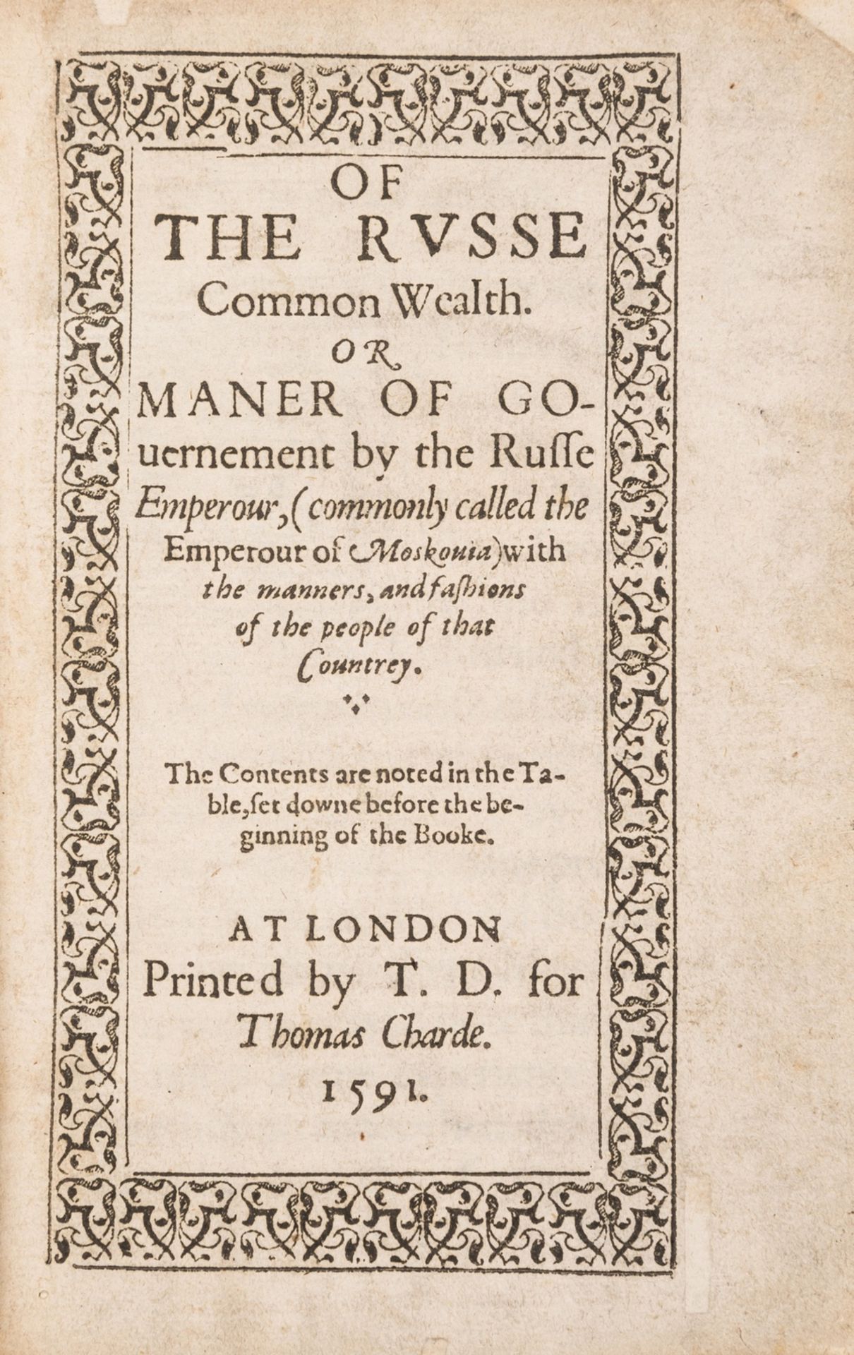Fletcher (Giles) Of the Russe Common Wealth, first edition, Printed by T[homas] D[awson] for …