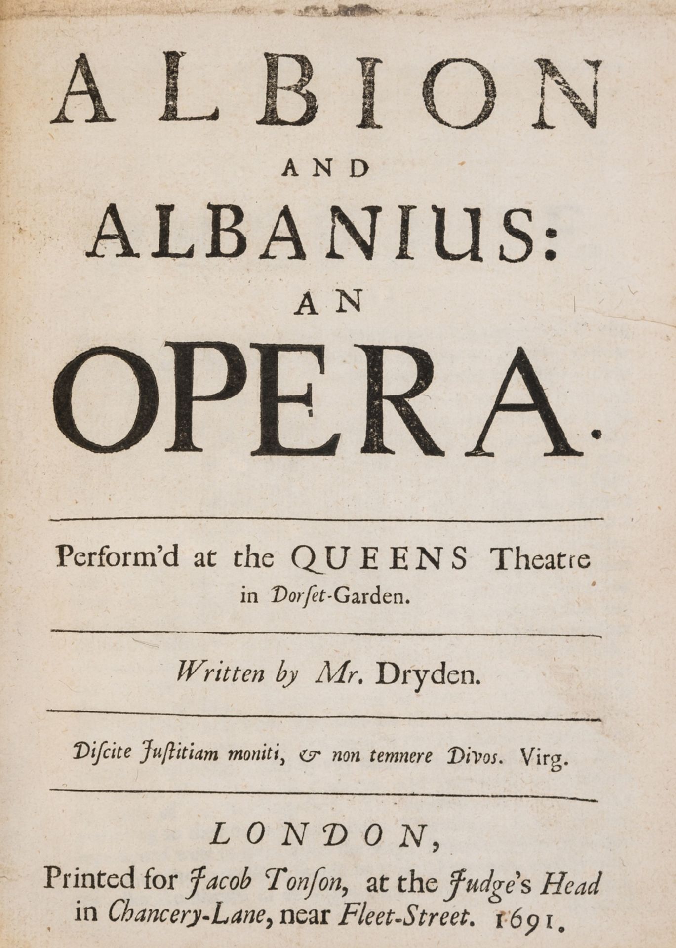 Dryden (John) Albion and Albanius: An Opera, for Jacob Tonson, 1691.