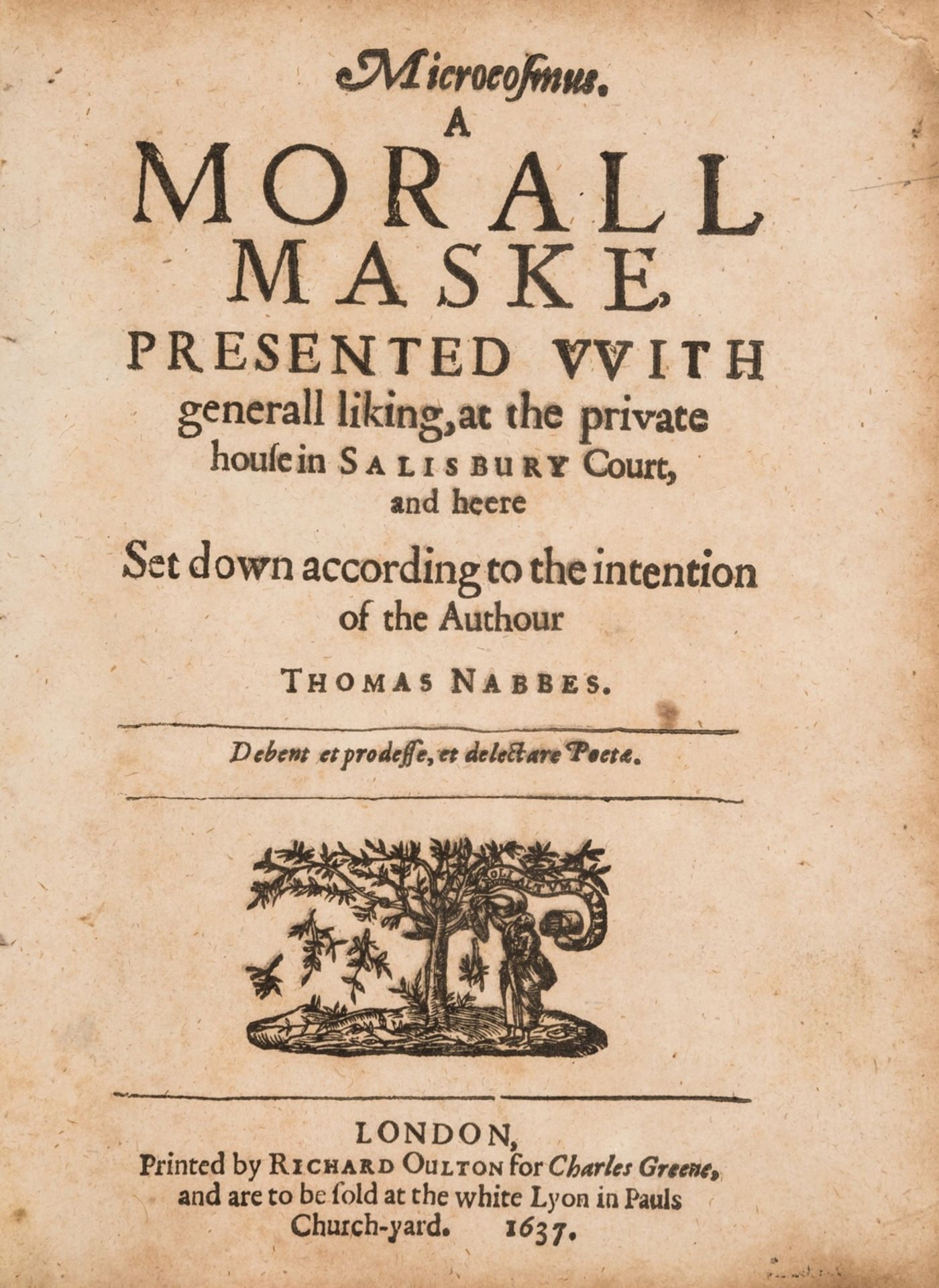 Nabbes (Thomas) Microcosmus. A Morall Maske, first edition, Printed by Richard Oulton for Charles …