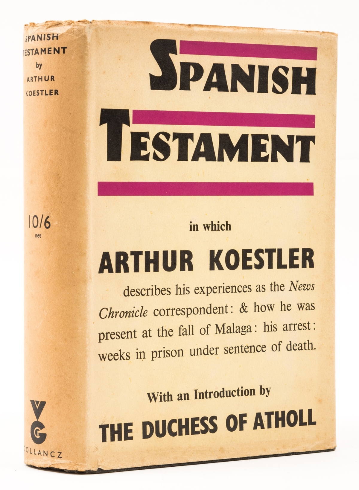 Koestler (Arthur) Spanish Testament, first edition, 1937.