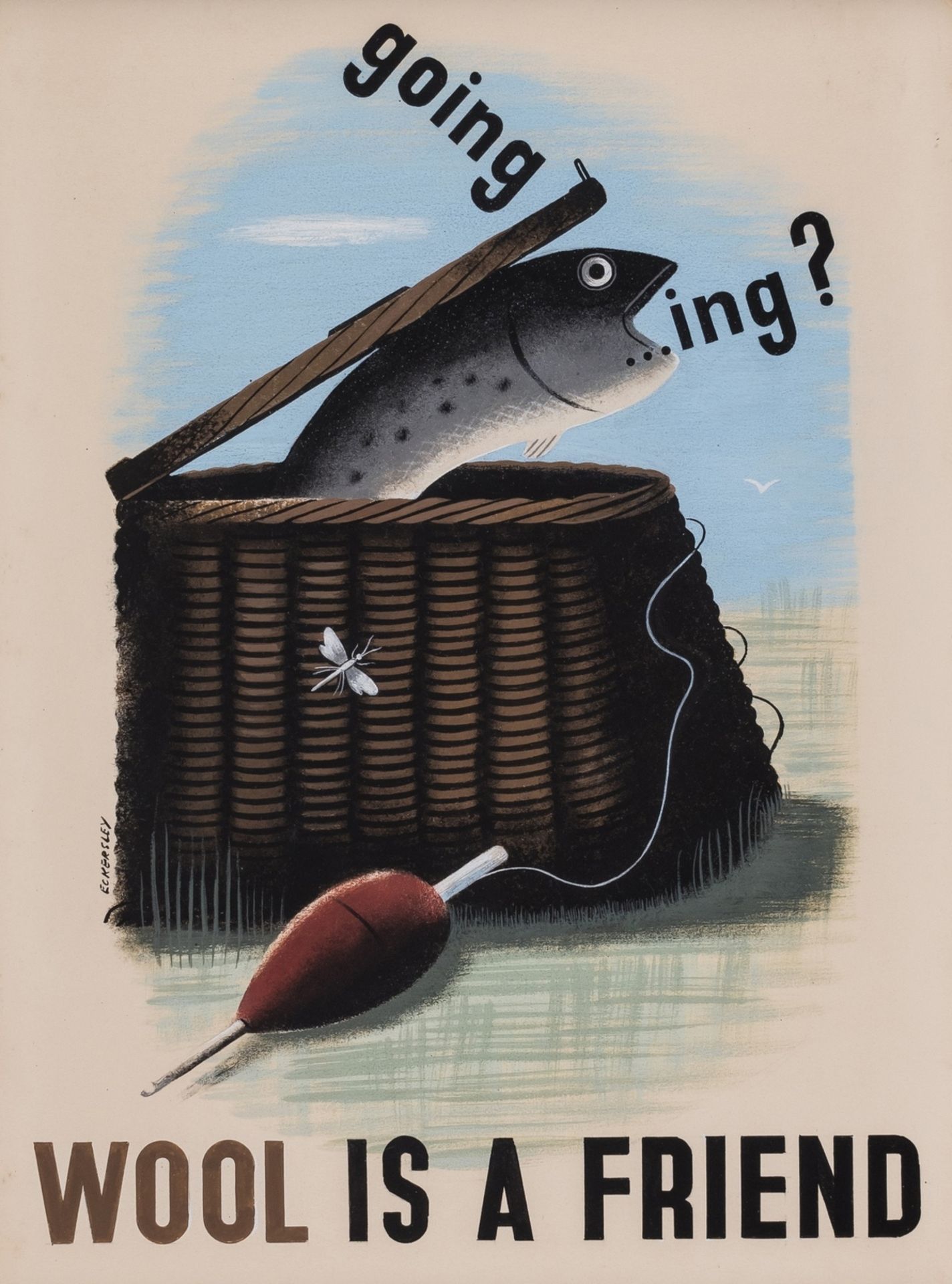 δ Tom Eckersley (1914-1997) Going Fishing? Wool Is A Friend