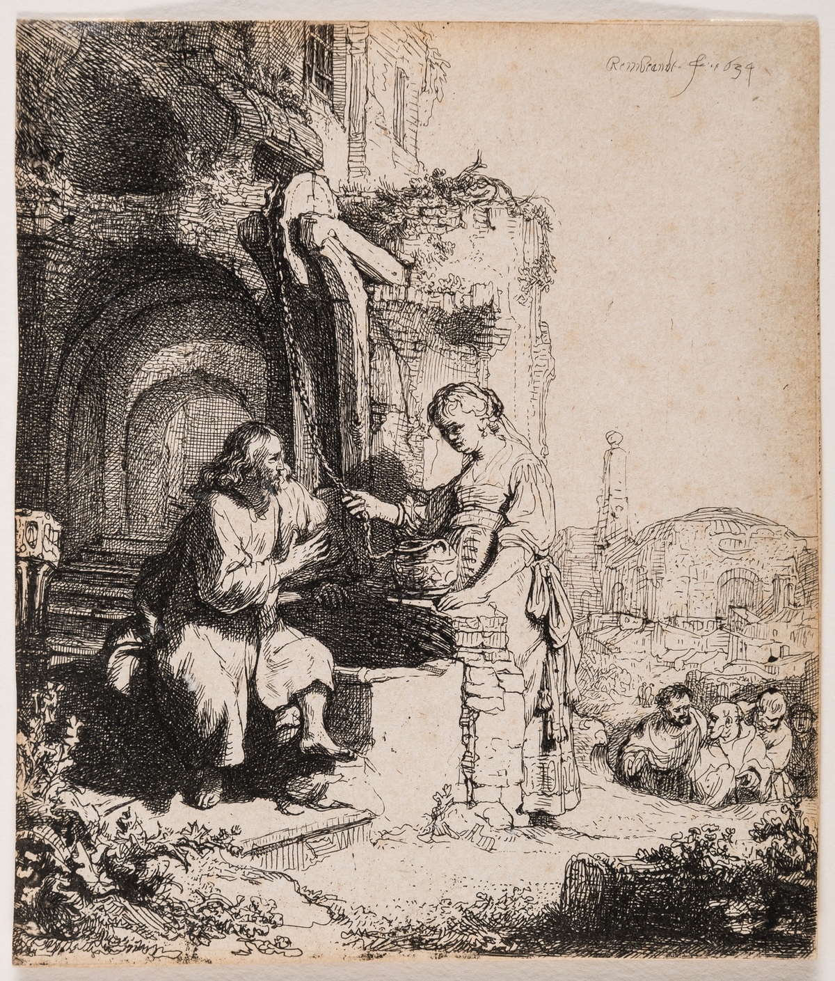 Rembrandt van Rijn (1606-1669) Christ and the woman of Samaria among ruins