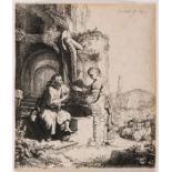 Rembrandt van Rijn (1606-1669) Christ and the woman of Samaria among ruins