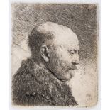 Rembrandt van Rijn (1606-1669) Bald Headed Man in Profile Right: the Artist's Father (?)