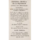 Inquisition.- Macanaz (Melchor Rafael de) Defensa critica de la Inquisicion contra los principales …