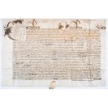 Charles I (King) Letters Patent, a free and general pardon issued to Robert Gardiner of Nortoft in …