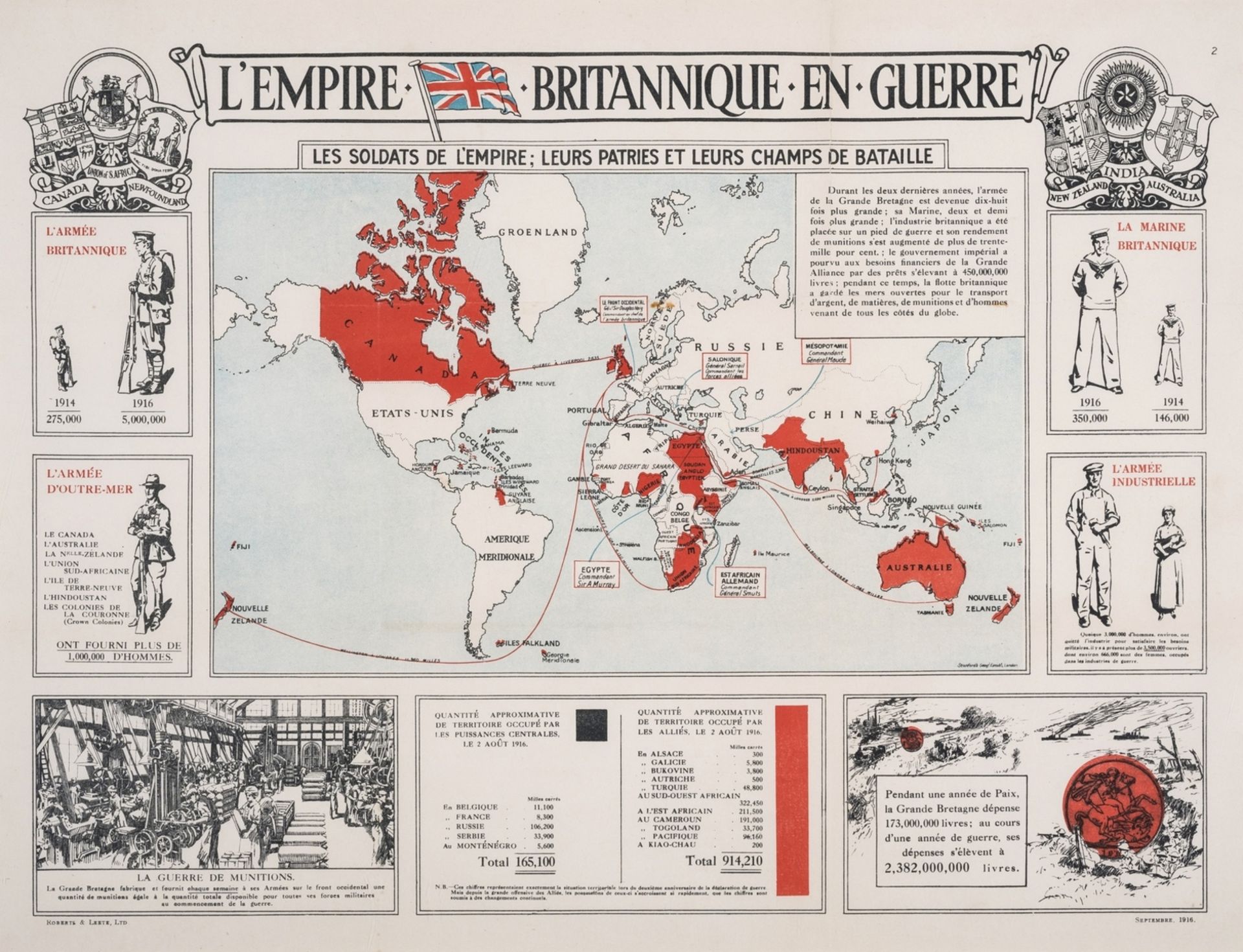 World War I.- Stanford (Edward) L'Empire Britannique en Guerre, lithograph, 1916.