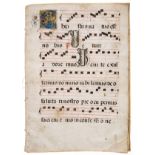 Choirbook leaves, manuscript on vellum, 8 leaves (16pp.), 1 2-line initial in gilt and colours, 8 …