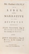 Libel & Censorship.- Preston (Isaac) Mr. Preston's Reply to a Libel, intitl'd a Narrative of the …