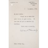 Churchill (Sir Winston) Typed Letter signed to his literary assistant Denis Kelly, 1956, thanking …