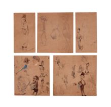 May (Philip "Phil" William) Five original sheets of drawings with various characters, pen and ink, …