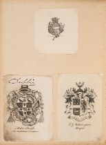 Bookplates.- Collection of 115 bookplates, including engraved, etched or printed, most removed …