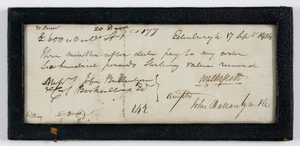 Scott (Sir Walter) Autograph cheque signed "Walter Scott" in favour of James Ballantyne, his …