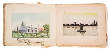 Scrap Album.- Album of autographs, drawings, watercolours, clippings &tc, [c.1907-17]; and 4 other …