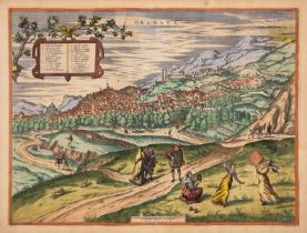 Spain.- Braun (Georg) and Franz Hogenberg. Granata, engraved panoramic view, [c. 1598]; and …