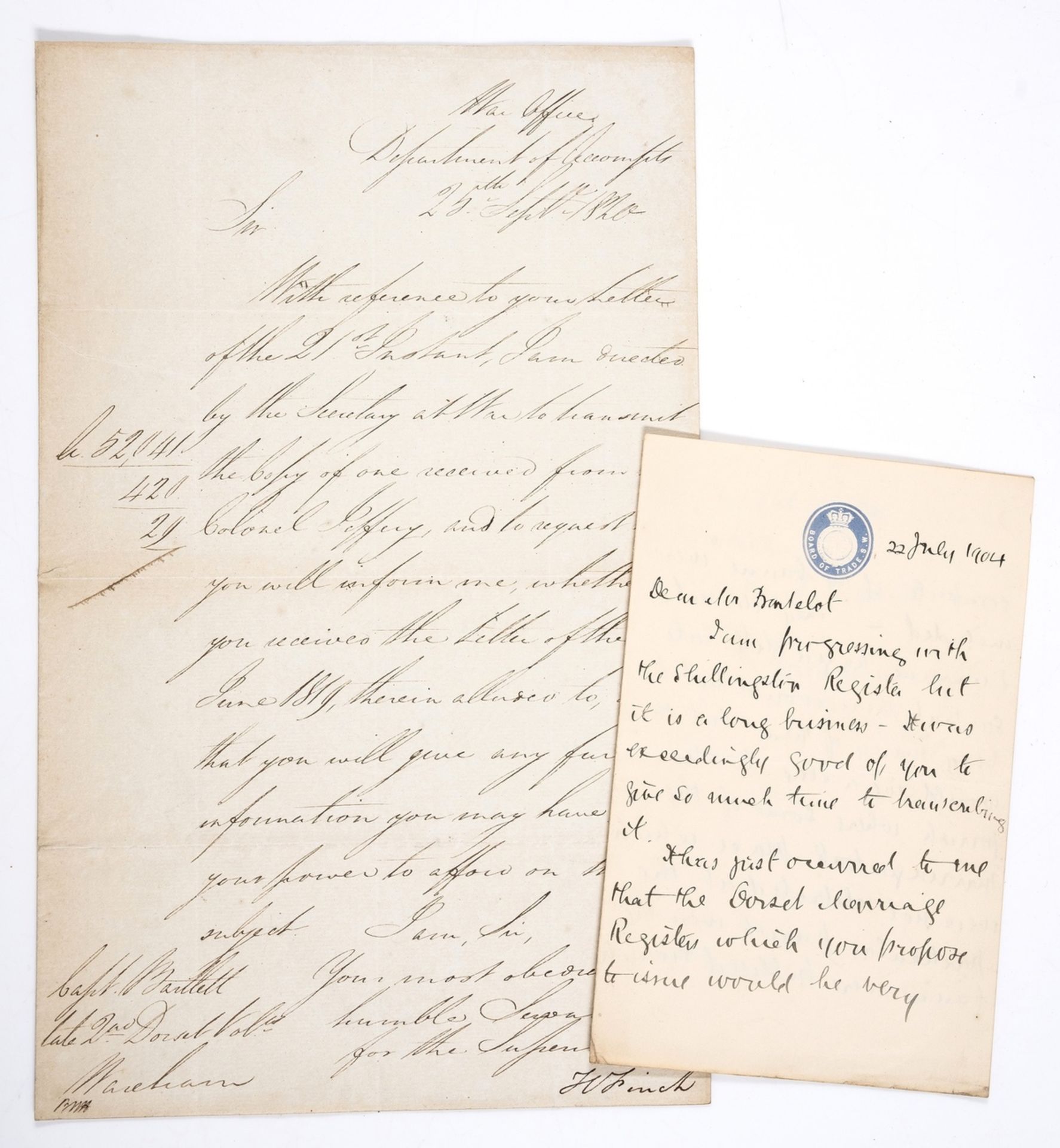 Dorset.- George III (King) Letter signed "George R" to his son Frederick Duke of York, 1804, "I …