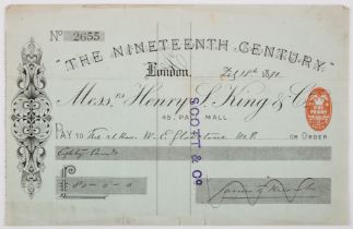 Gladstone (William Ewart).- Knowles (Sir James Thomas) Autograph cheque signed "James T Knowles" …