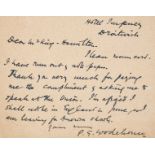 Wodehouse (Sir Pelham Grenville) Autograph Postcard signed to Alan King-Hamilton, 1927, declining …