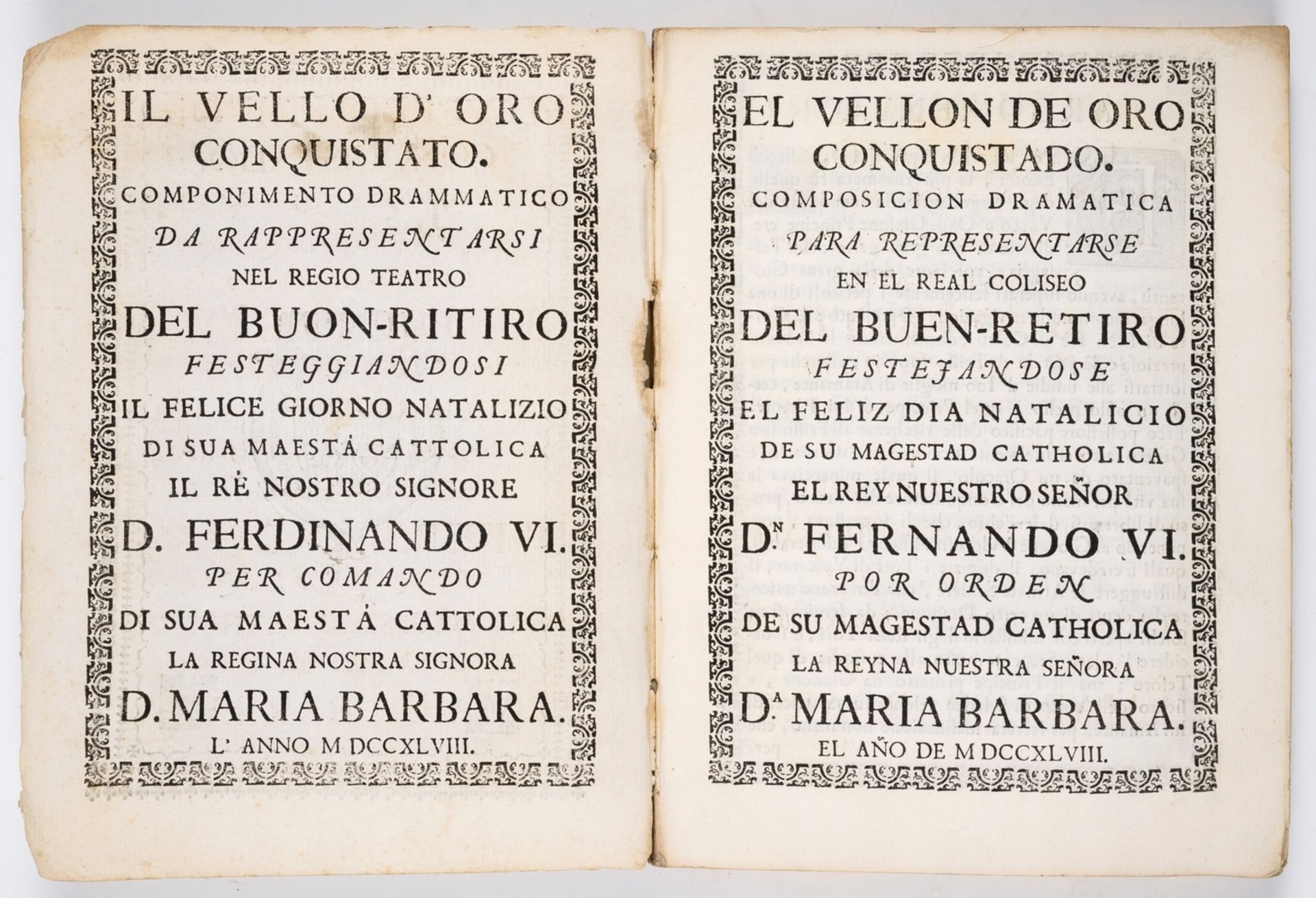 [Mele (Giovanni Battista, composer)] Il Vello d'Oro Conquistato, first edition, Madrid, stamperia …